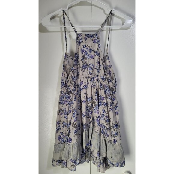DECREE Women's SZ M Racerback Flowy Tank Ruffle Floral Boho Festival Fairy Gray - Picture 3 of 9